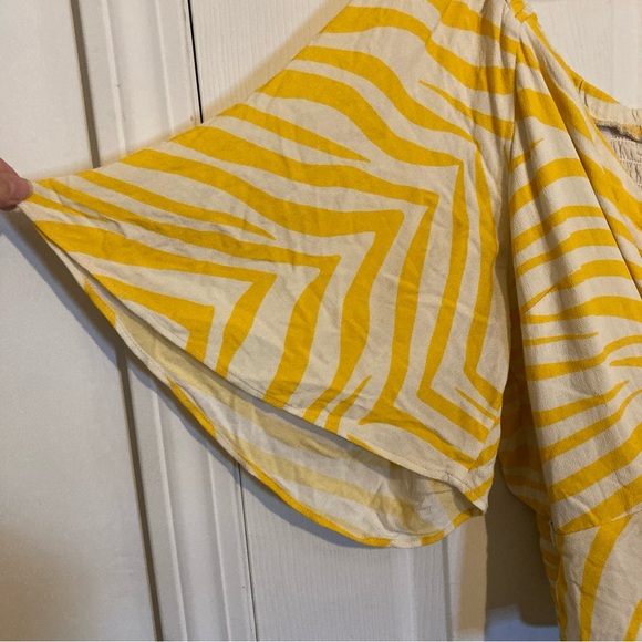 11 Honore Zebra Stripe Flutter Sleeve Faux Wrap Cropped Top - Picture 5 of 9